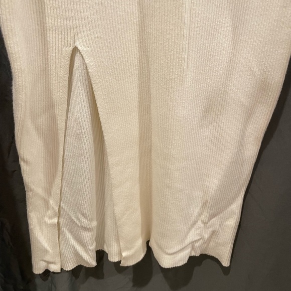 Forever 21 Tie-Waist Sweater Dress Ribbed Slit BodyCon Long Sleeved Cream M - Picture 4 of 10
